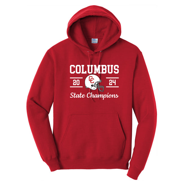 2024 Columbus Cardinal Football State Champion Hoodie Helmet Logo