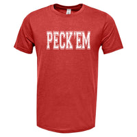 Distressed Peck'EM Red Triblend Shirt