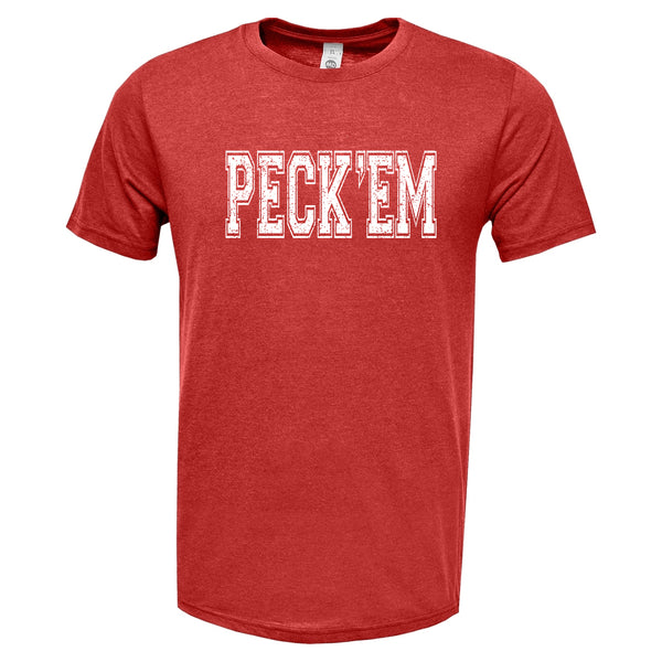 Distressed Peck'EM Red Triblend Shirt