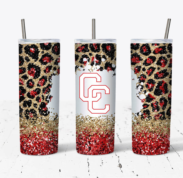 Red Leopard Glitter CC 20oz Tumbler