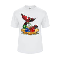 White Moisture Wicking Shirt with Cardinal District Rivals Logo
