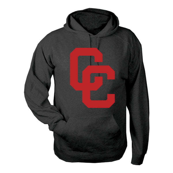 Youth Black Fleece Hoodie with Red CC Logo