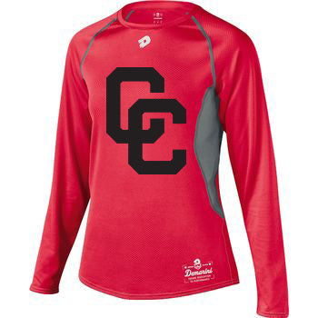 Red DeMarini's CC Long Sleeved Youth Shirt with Black CC Logo