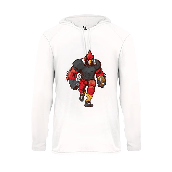 Youth White Hoodie with Tough Football Cardinal